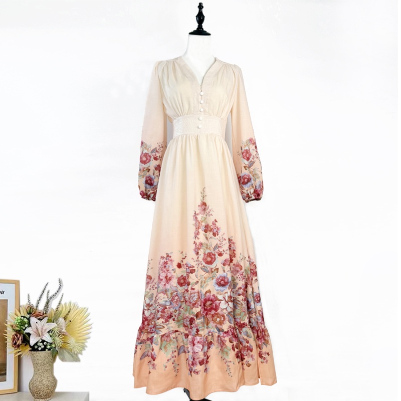 Elegant style big skirt dress flowers long dress