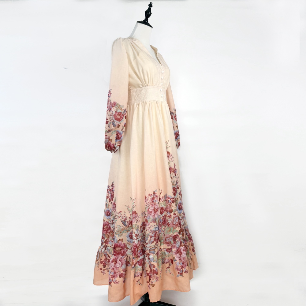 Elegant style big skirt dress flowers long dress