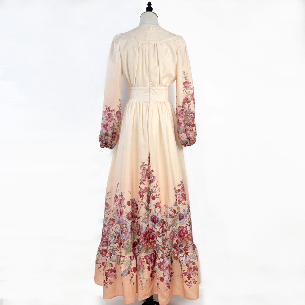 Elegant style big skirt dress flowers long dress