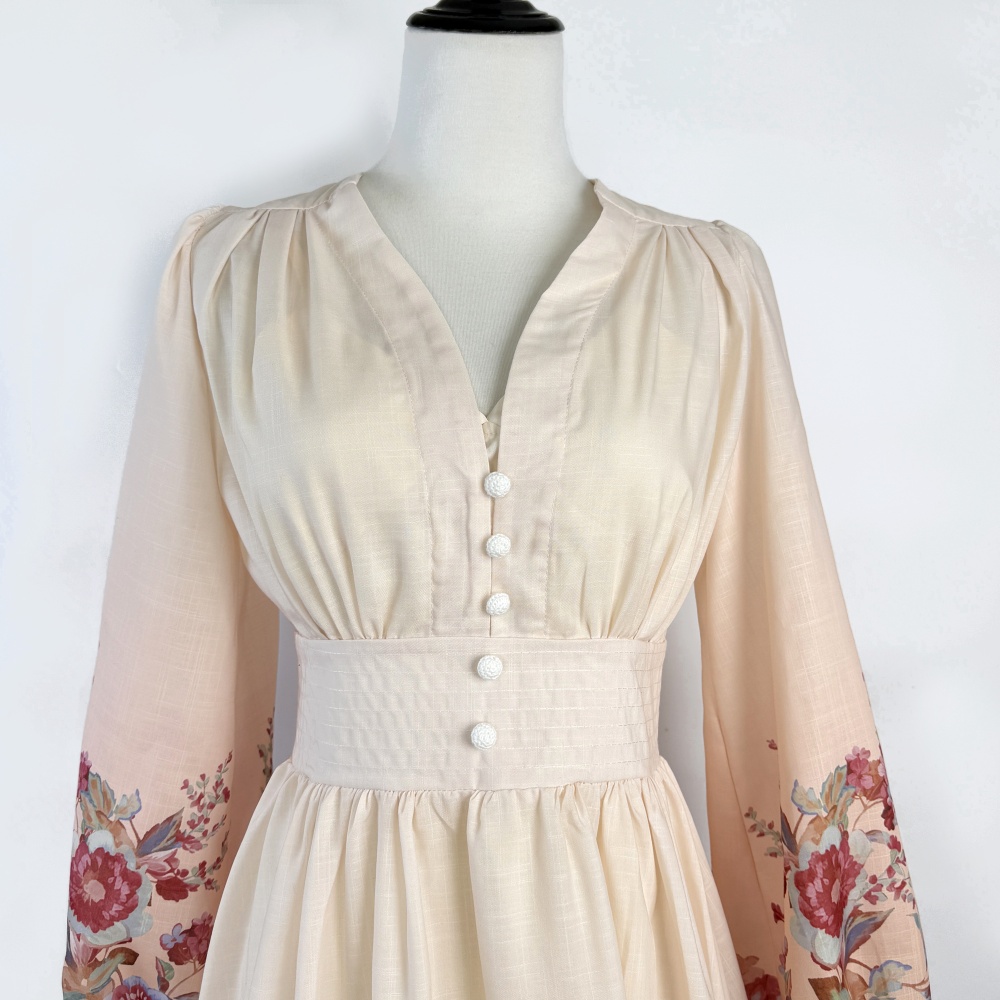 Elegant style big skirt dress flowers long dress