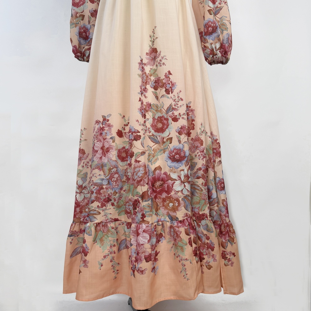 Elegant style big skirt dress flowers long dress