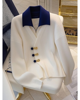 White Pseudo-two sweater chanelstyle tops for women