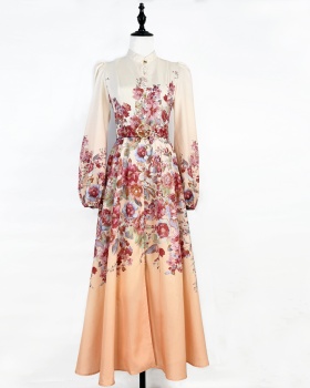 Lantern sleeve retro long dress spring and summer dress