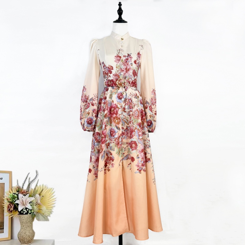 Lantern sleeve retro long dress spring and summer dress