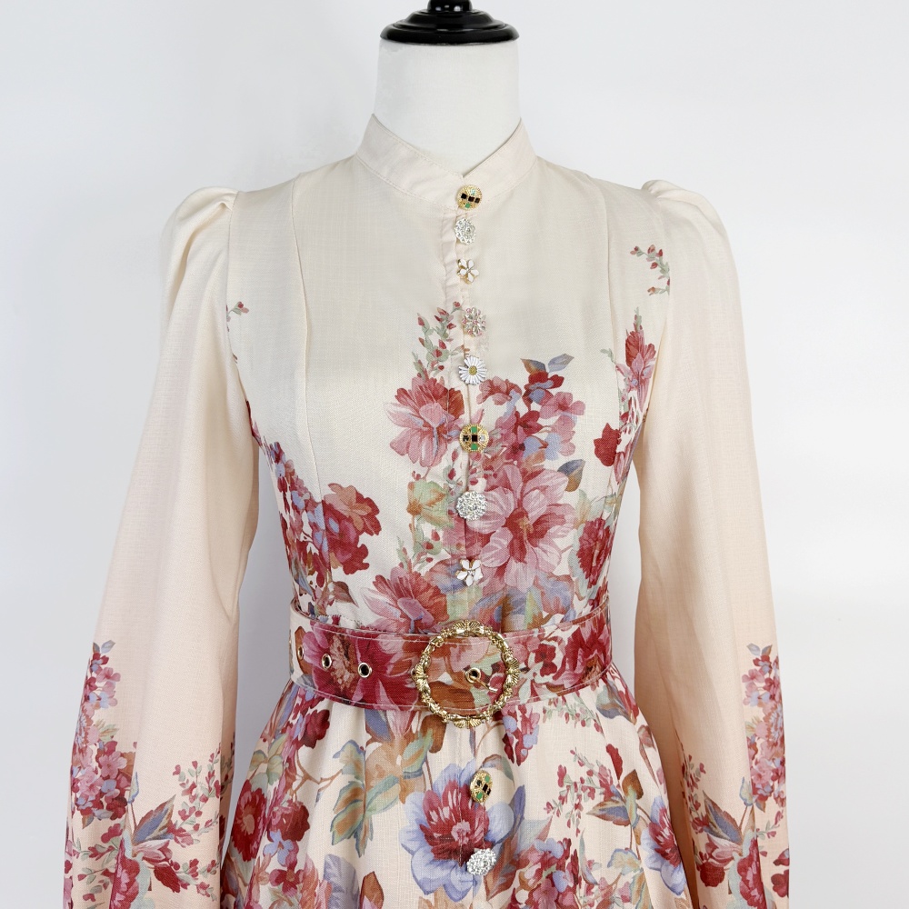 Lantern sleeve retro long dress spring and summer dress