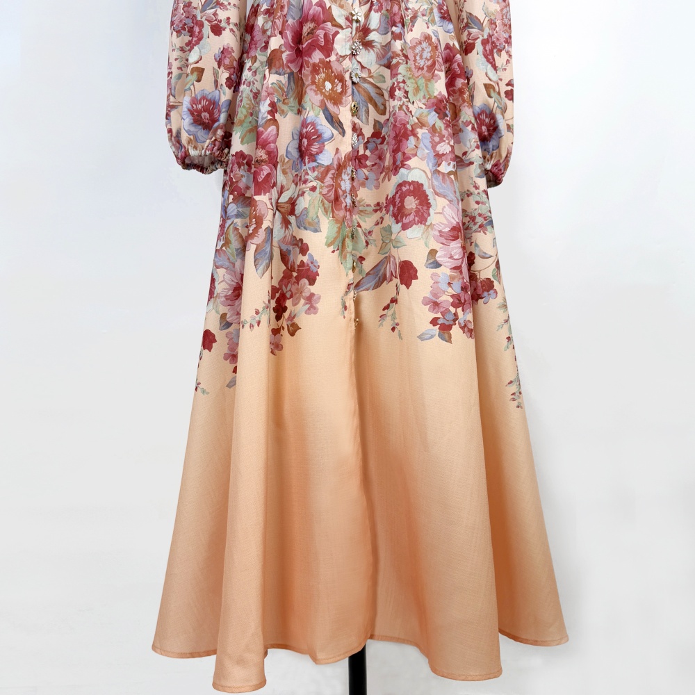 Lantern sleeve retro long dress spring and summer dress