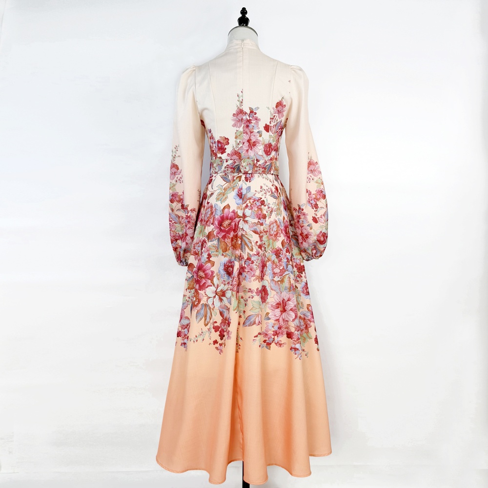 Lantern sleeve retro long dress spring and summer dress