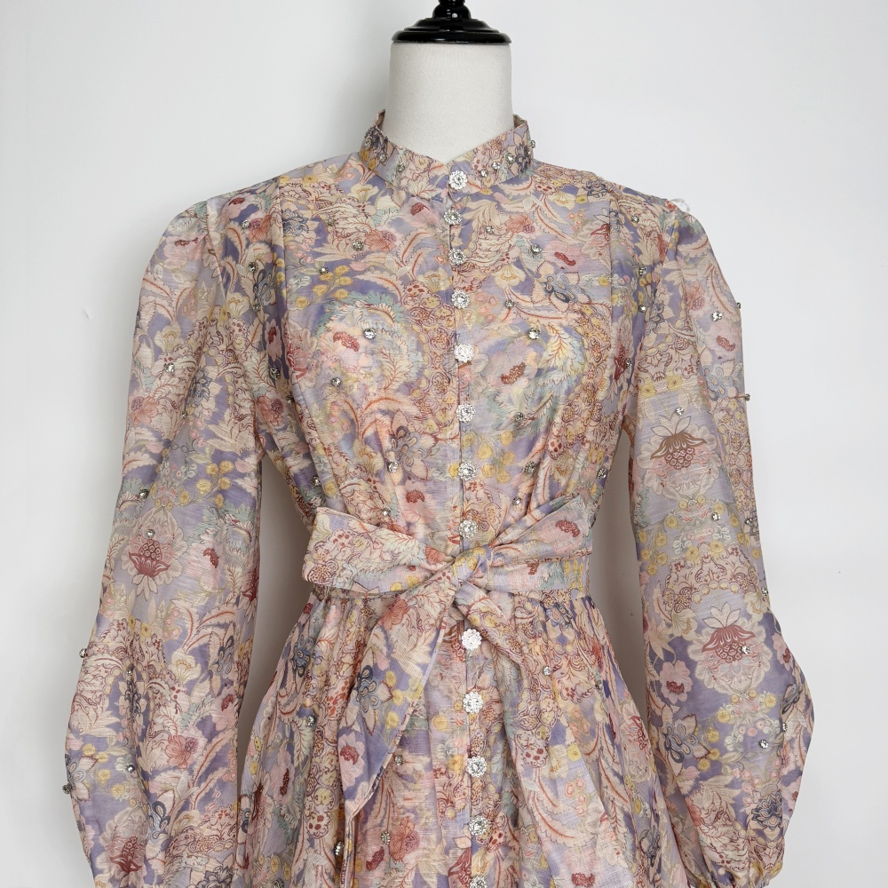 Stand collar France style dress diamond long dress