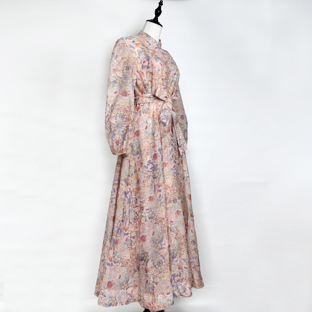 Stand collar France style dress diamond long dress