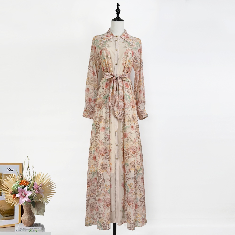 Frenum long sleeve dress lapel maxi dress