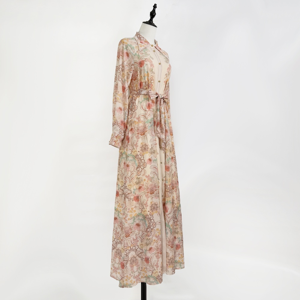 Frenum long sleeve dress lapel maxi dress