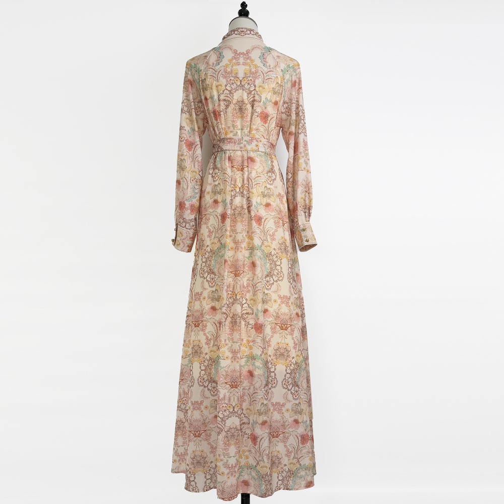 Frenum long sleeve dress lapel maxi dress