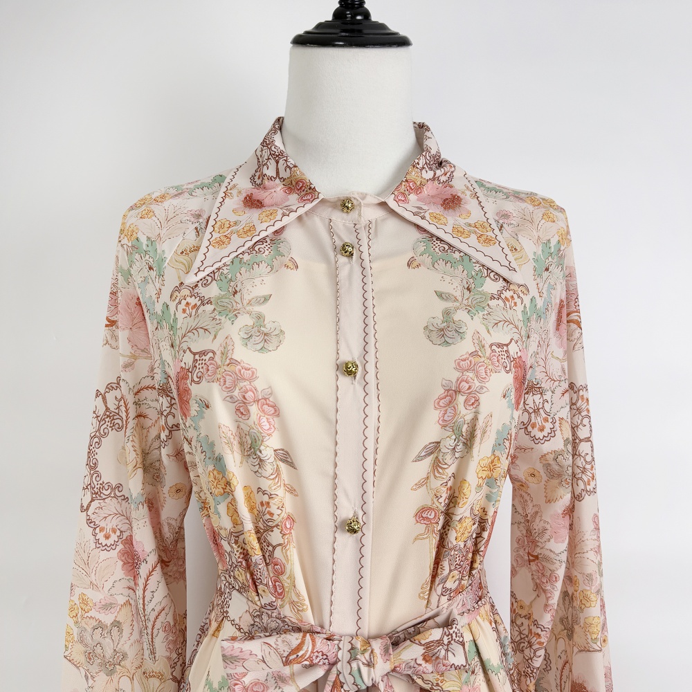 Frenum long sleeve dress lapel maxi dress