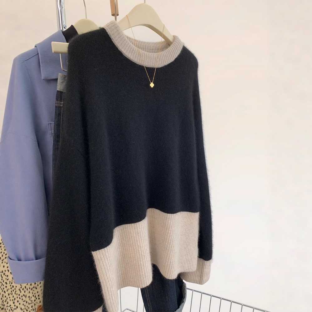 Mixed colors black-white sweater knitted shirts for women