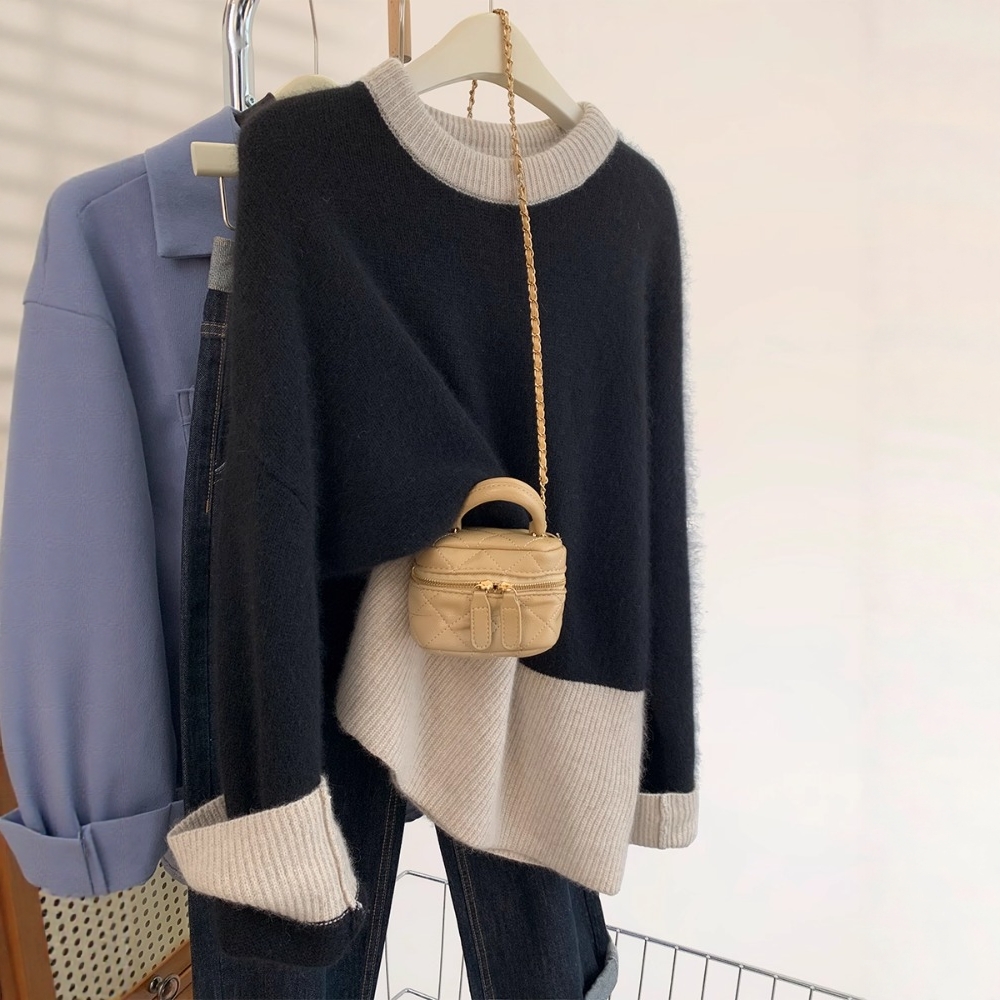 Mixed colors black-white sweater knitted shirts for women