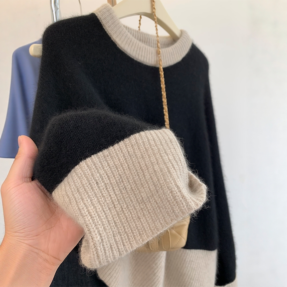 Mixed colors black-white sweater knitted shirts for women