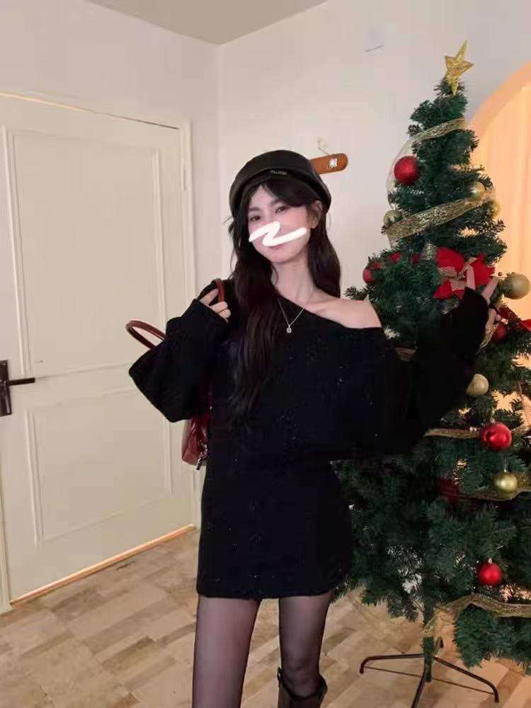 Strapless fashion sweater temperament dress