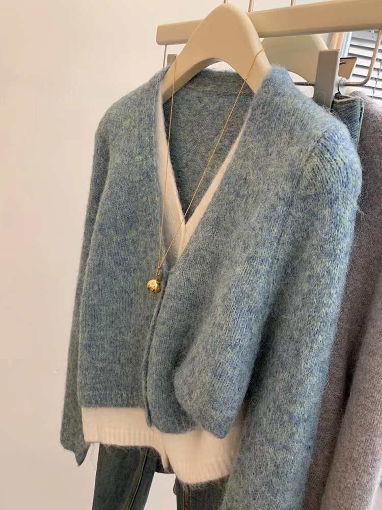 Korean style tops Pseudo-two sweater