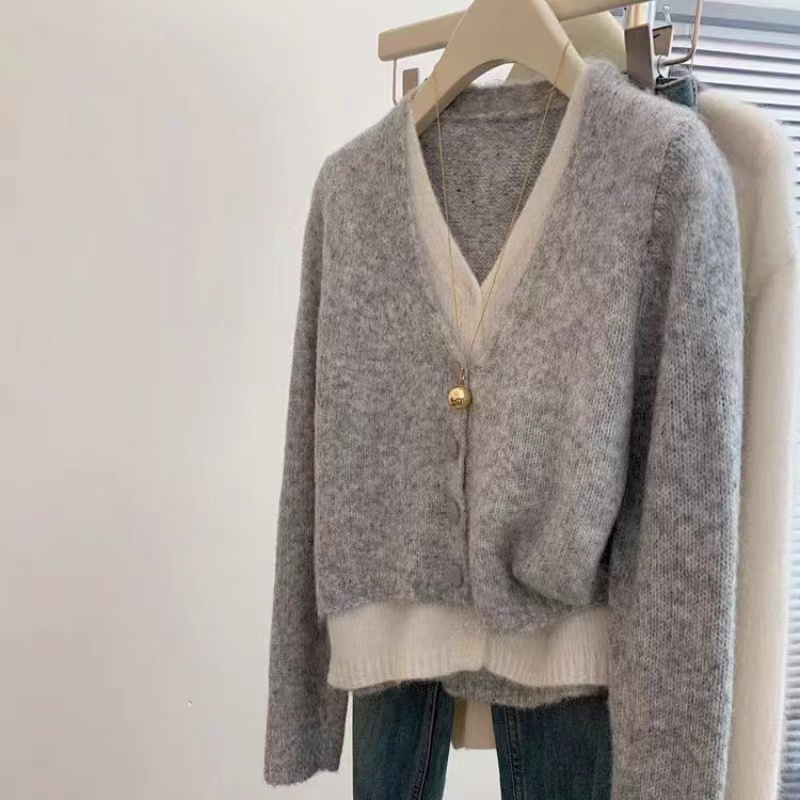 Korean style tops Pseudo-two sweater