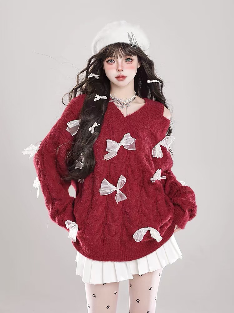 Knitted lazy tops strapless autumn and winter sweater