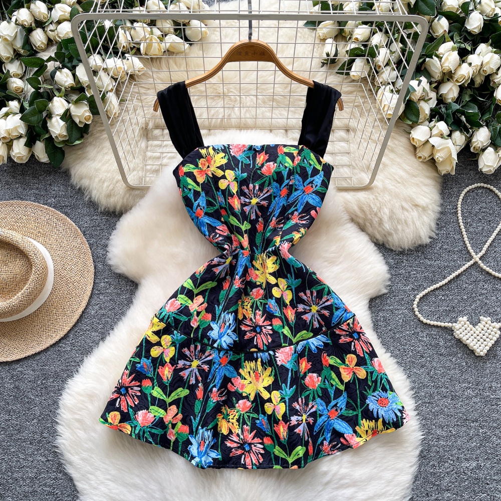 Autumn France style pinched waist sling dress