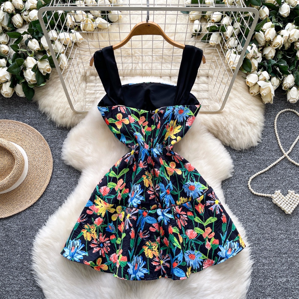 Autumn France style pinched waist sling dress