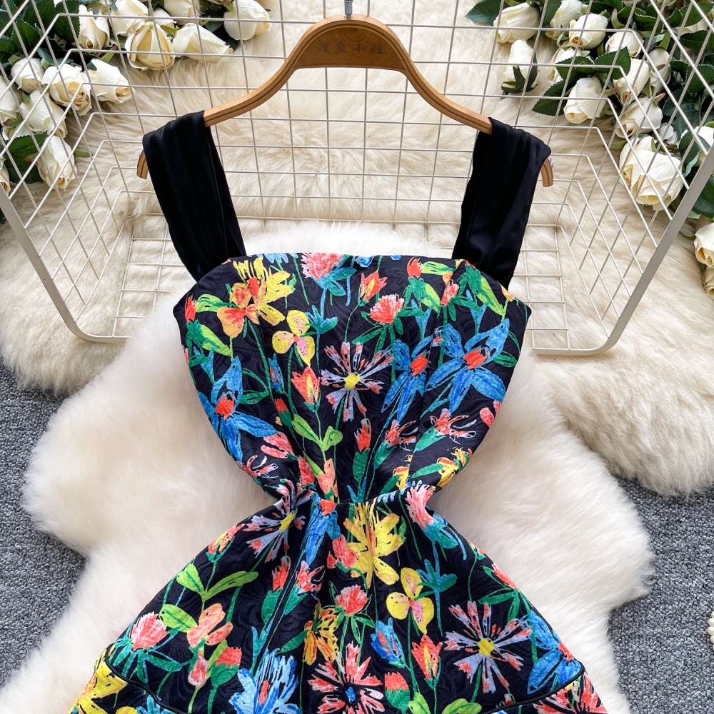 Autumn France style pinched waist sling dress