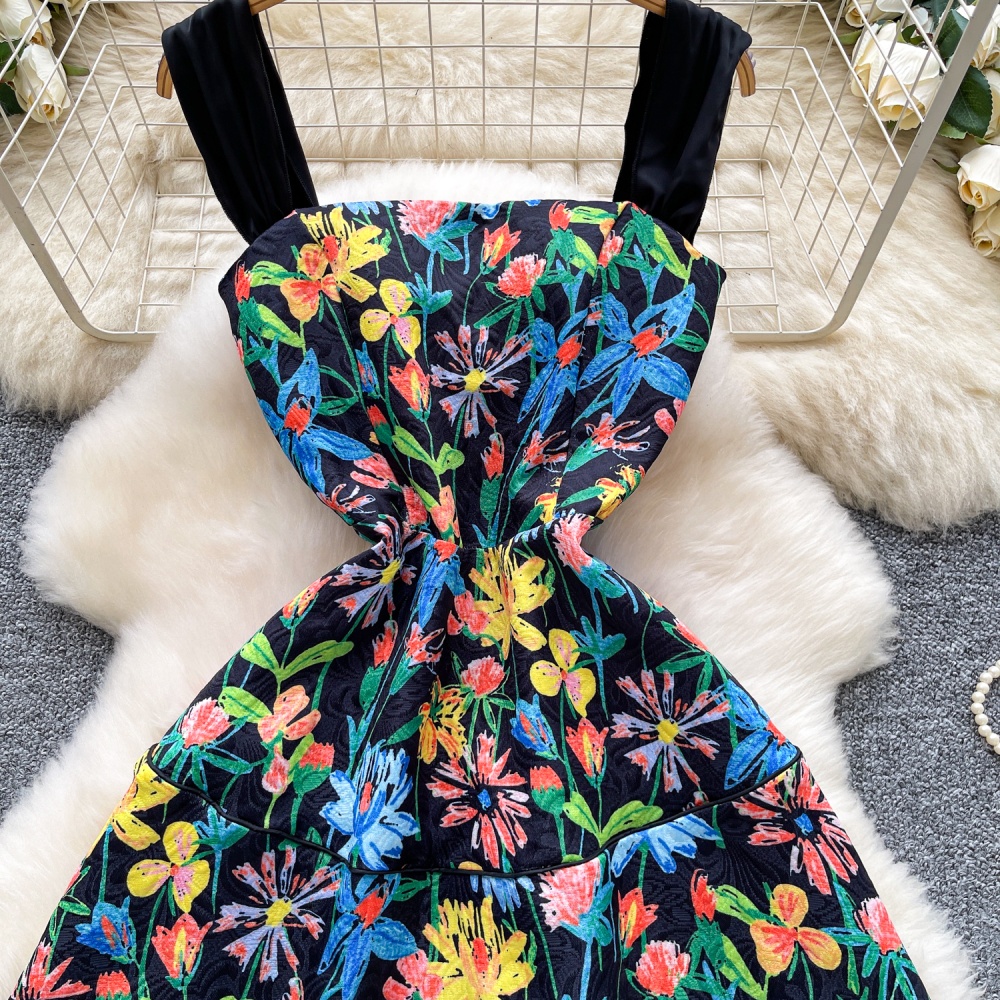 Autumn France style pinched waist sling dress