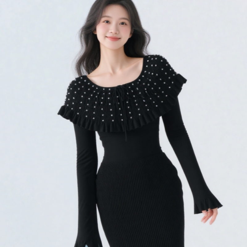 Long sleeve long sweater autumn and winter slim dress
