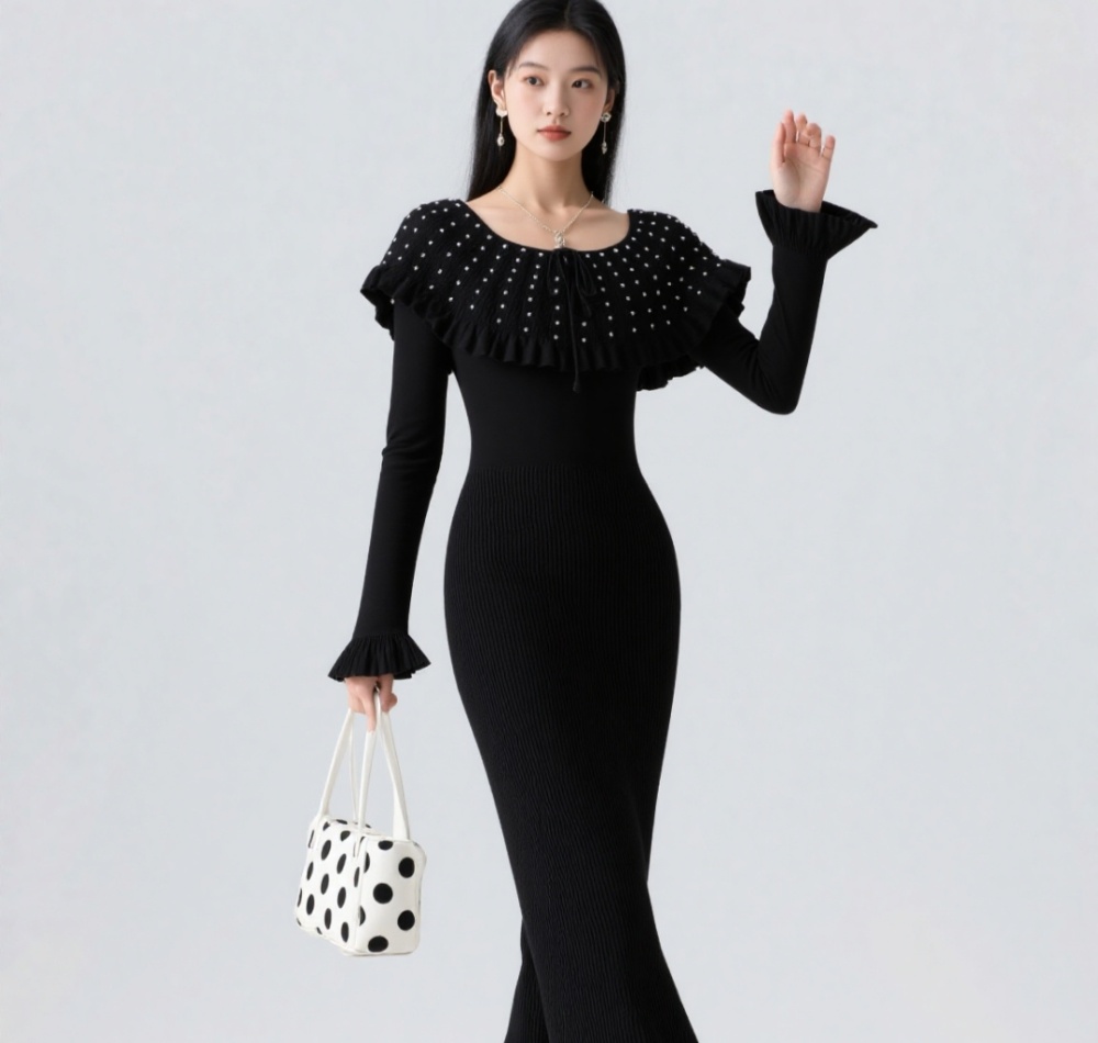 Long sleeve long sweater autumn and winter slim dress