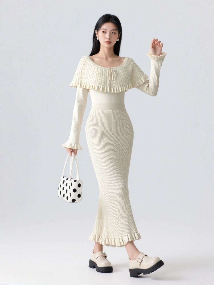 Long sleeve long sweater autumn and winter slim dress