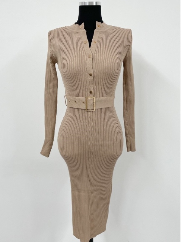 Knitted package hip round neck dress for women