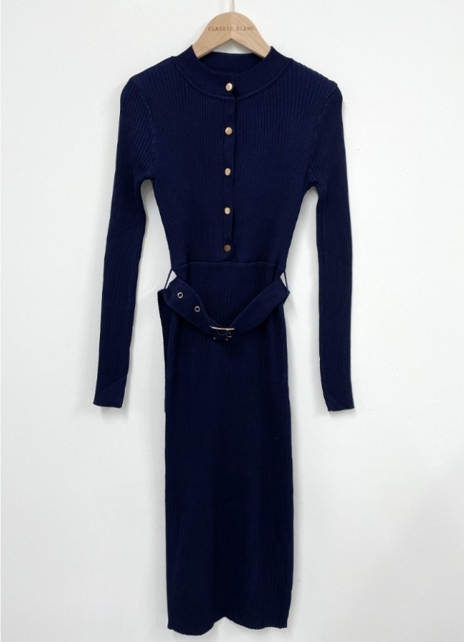 Knitted package hip round neck dress for women