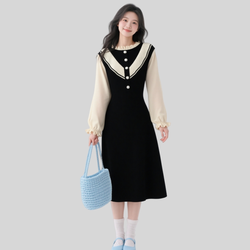 Slim mixed colors sweater temperament dress