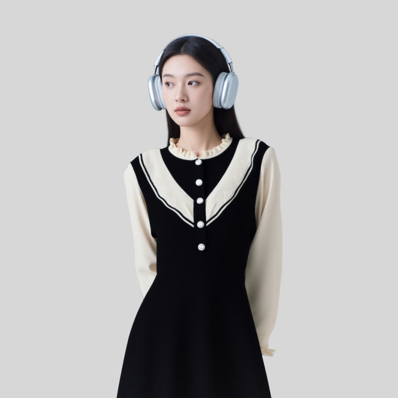 Slim mixed colors sweater temperament dress