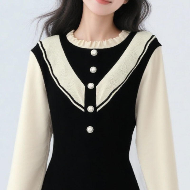 Slim mixed colors sweater temperament dress