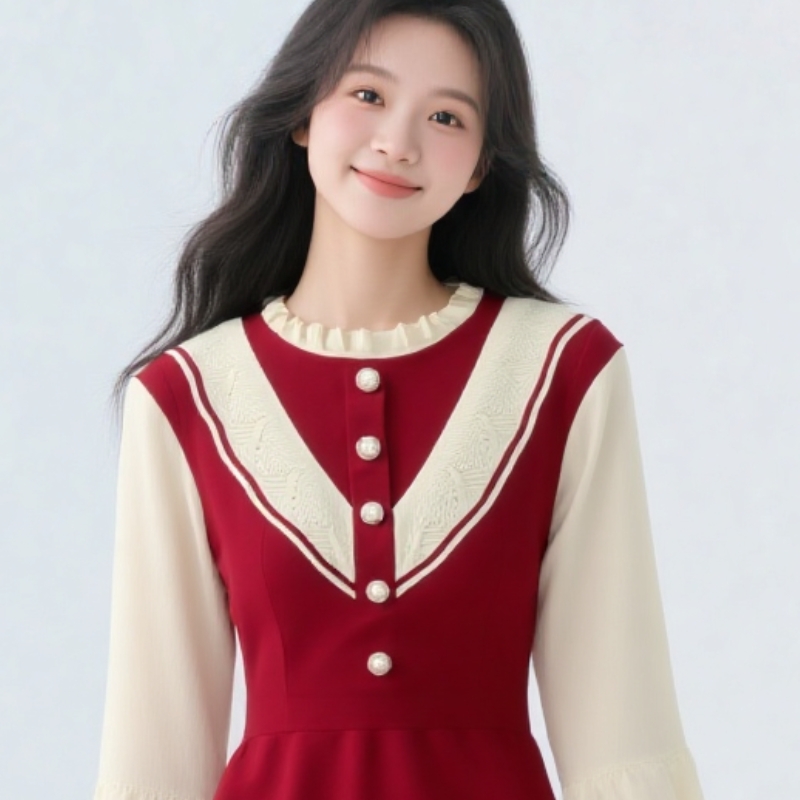 Slim mixed colors sweater temperament dress