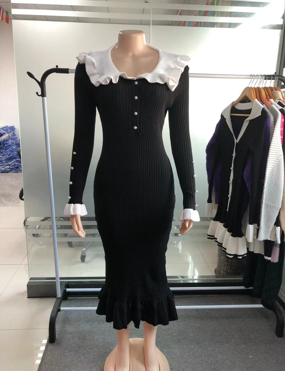 European style retro dress autumn and winter long dress
