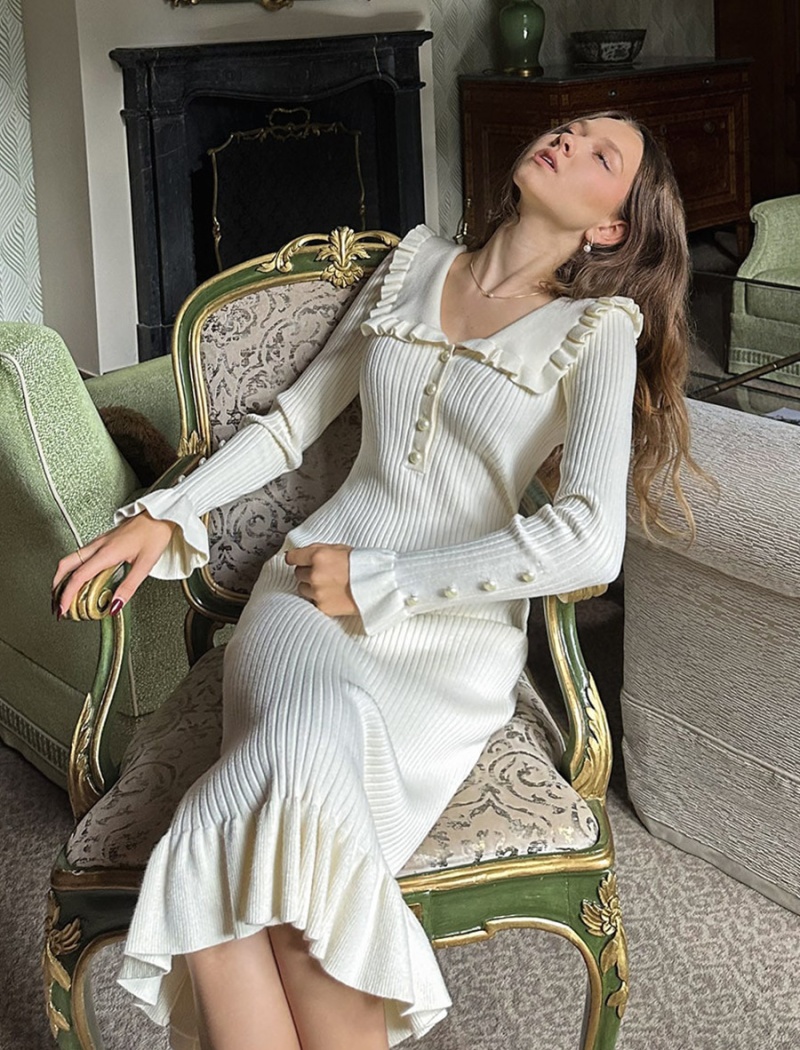 European style retro dress autumn and winter long dress