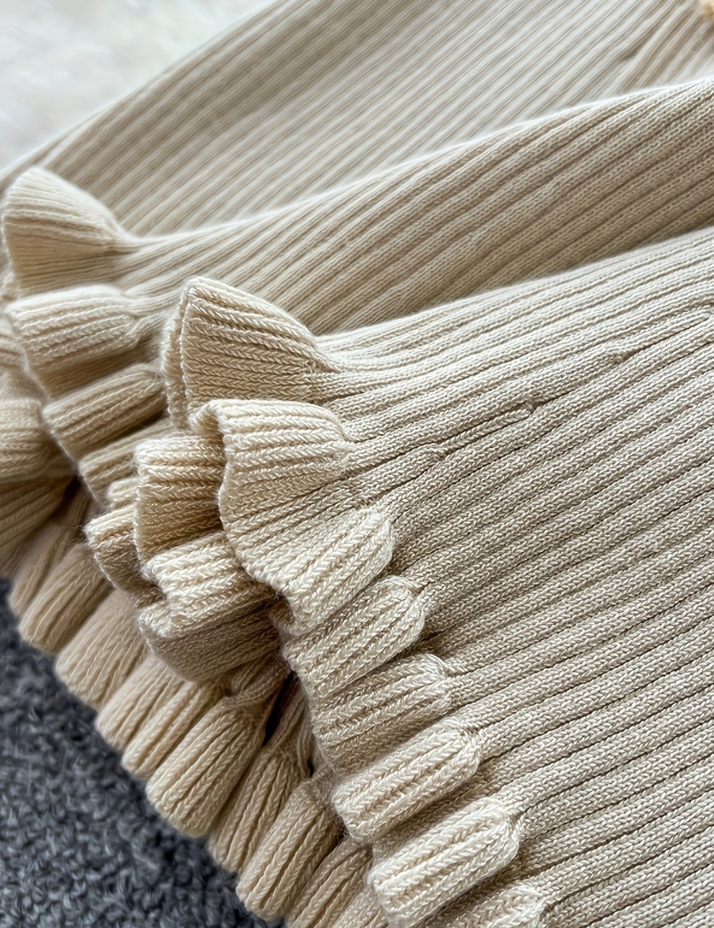 Flowers knitted bottoming long pinched waist dress