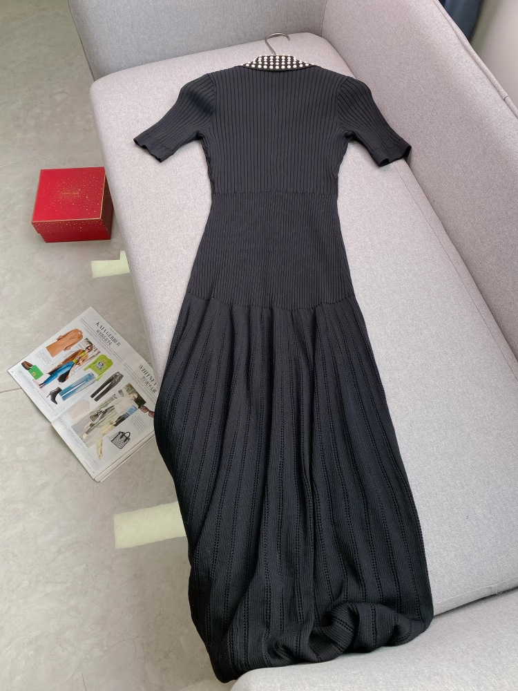 Short sleeve dress lapel long dress