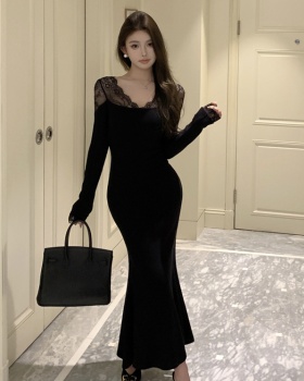 Pinched waist mermaid sexy slim V-neck dress for women