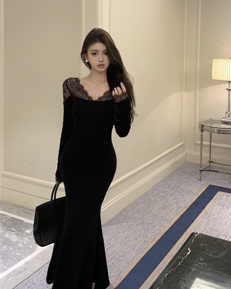 Pinched waist mermaid sexy slim V-neck dress for women