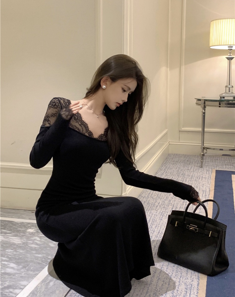 Pinched waist mermaid sexy slim V-neck dress for women