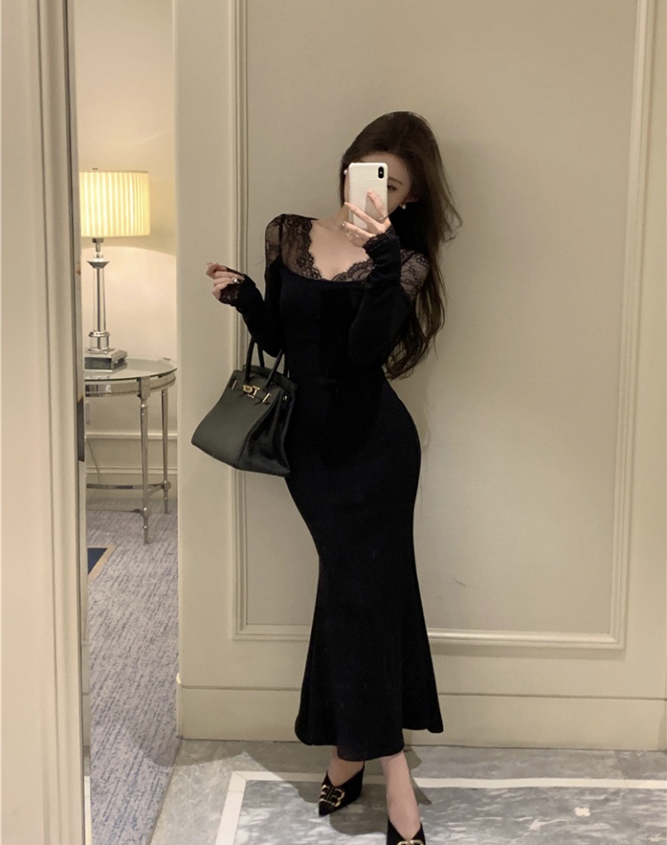 Pinched waist mermaid sexy slim V-neck dress for women