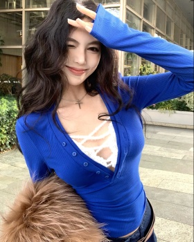 Pseudo-two slim T-shirt long sleeve tops for women