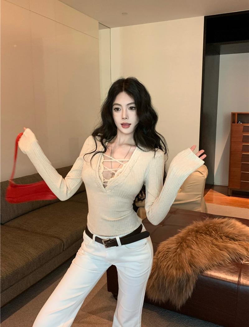 Pseudo-two slim T-shirt long sleeve tops for women