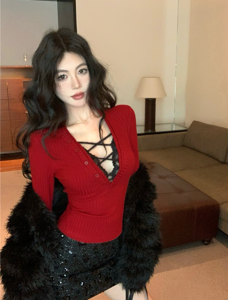 Pseudo-two slim T-shirt long sleeve tops for women