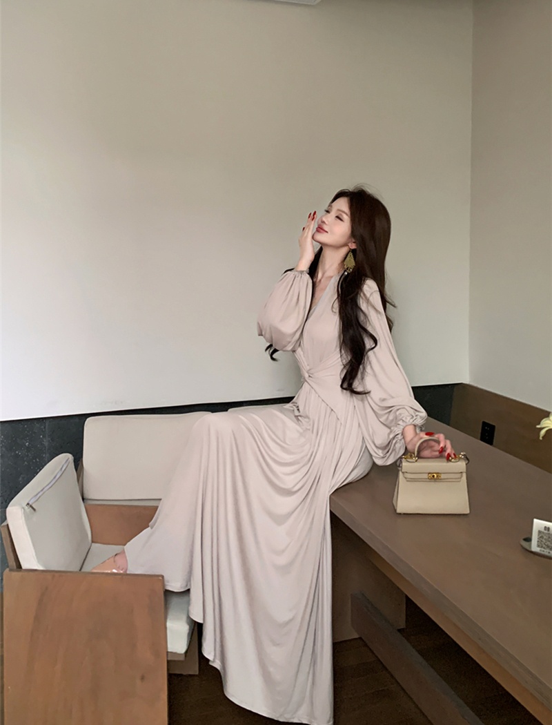 Splice sexy retro dress lace V-neck long dress for women