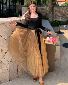 Bow retro long dress long sleeve dress